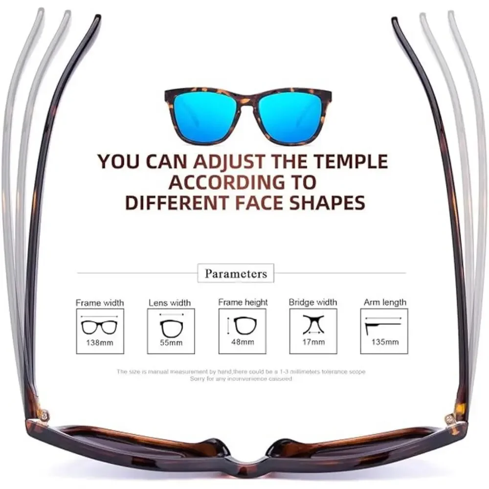Women's Sunglasses, Square Frame UV400-Tortoise w/ Blue Mirrored Lens